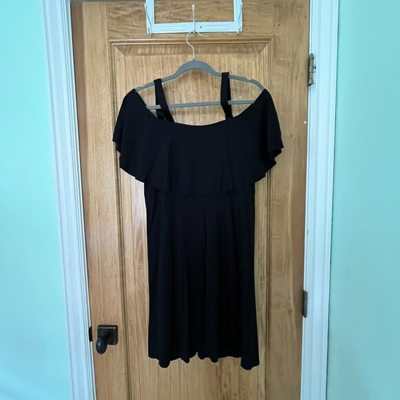 Anthropologie | Maeve Cold Shoulder Black Flounce Dress | Size Medium - Picture 8 of 9
